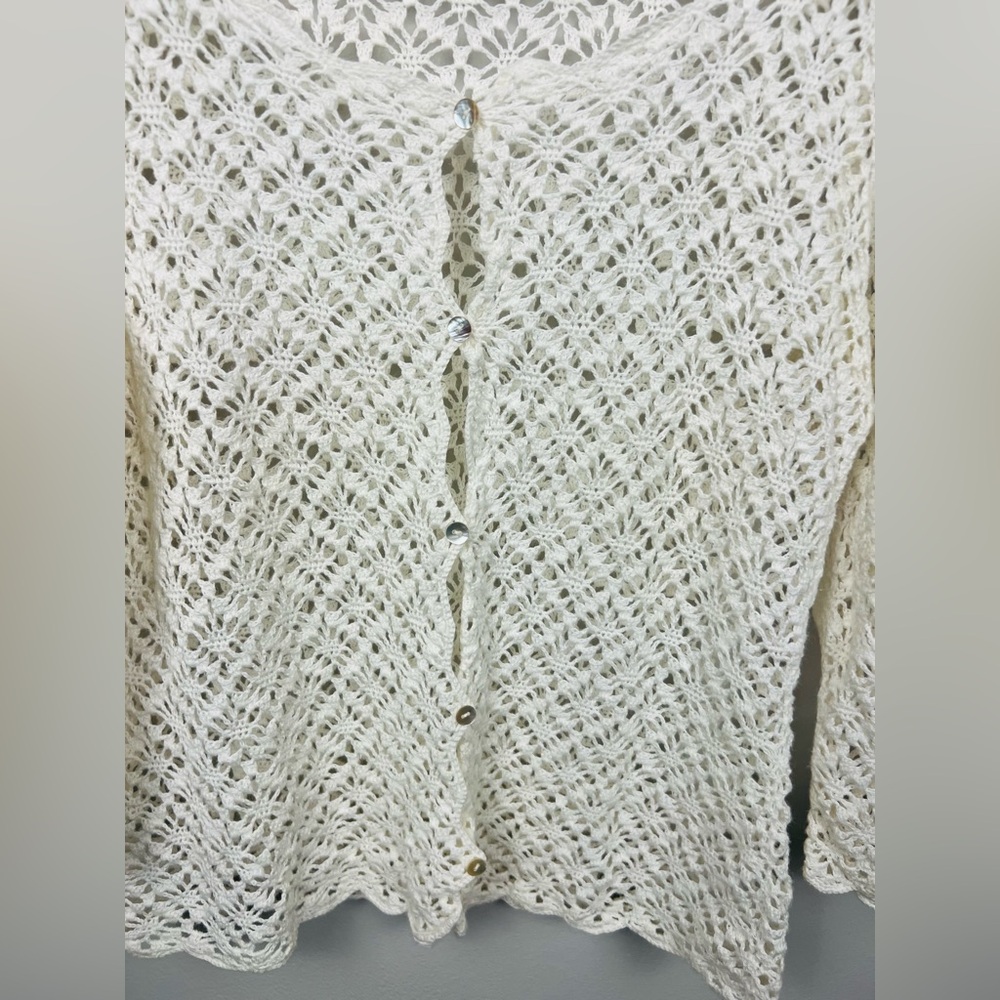 Vintage British Khaki 90’s Open-Knit Cardigan – Size XL - Picture 5 of 10